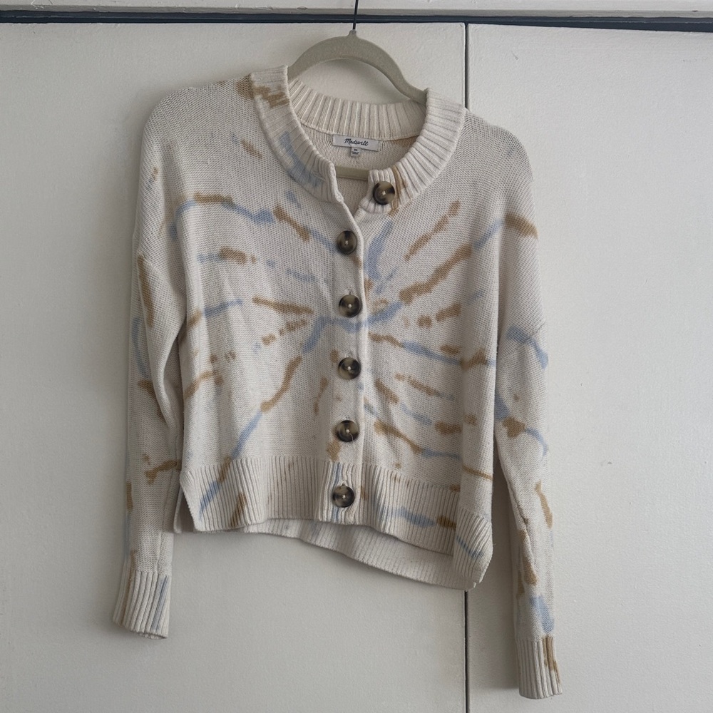 Madewell Cream and Tan Patterned Cardigan